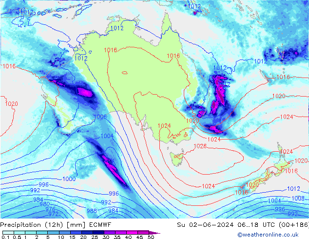 Précipitation (12h) ECMWF dim 02.06.2024 18 UTC