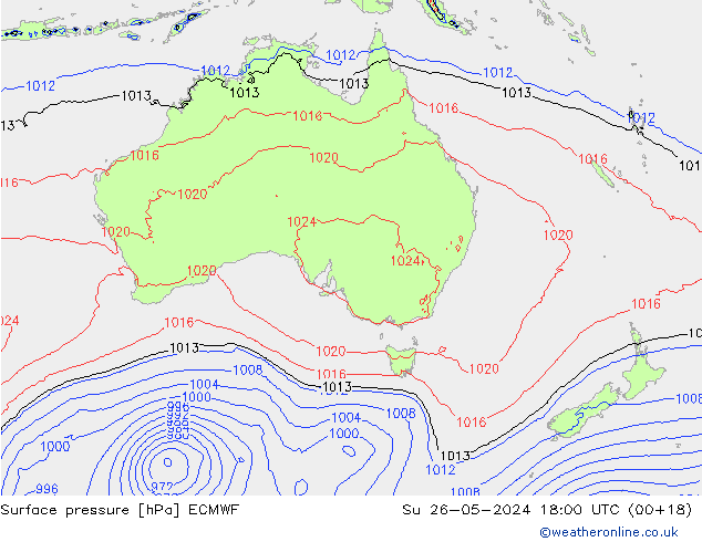 Pressione al suolo ECMWF dom 26.05.2024 18 UTC