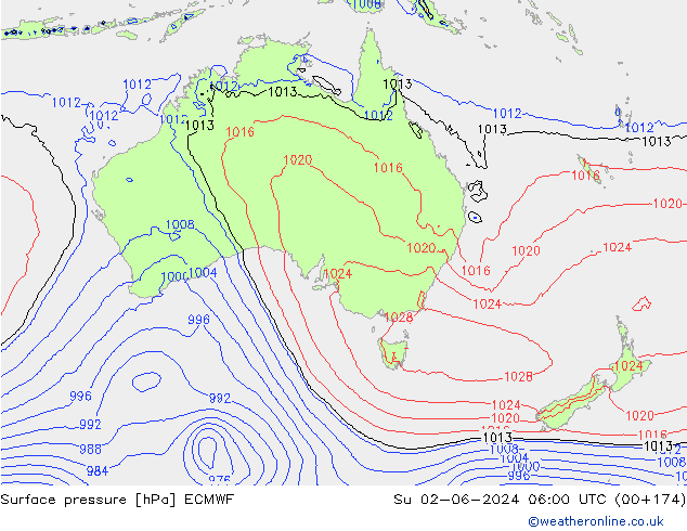 Atmosférický tlak ECMWF Ne 02.06.2024 06 UTC