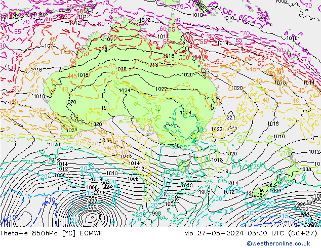 Theta-e 850hPa ECMWF  27.05.2024 03 UTC