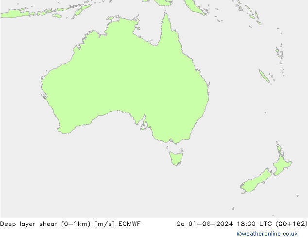 Deep layer shear (0-1km) ECMWF Sa 01.06.2024 18 UTC