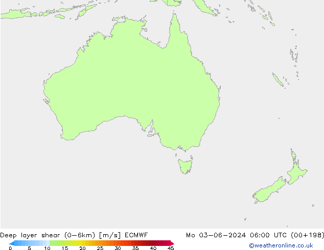 Deep layer shear (0-6km) ECMWF ma 03.06.2024 06 UTC