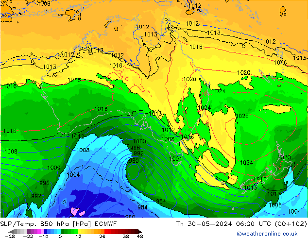 SLP/Temp. 850 hPa ECMWF Do 30.05.2024 06 UTC