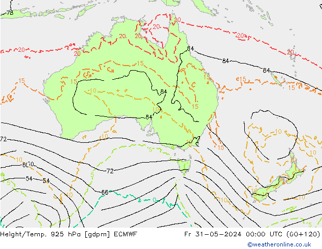 Height/Temp. 925 hPa ECMWF Fr 31.05.2024 00 UTC