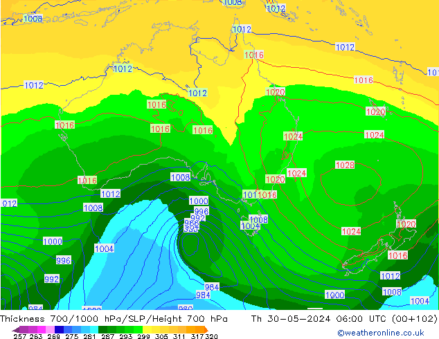 Thck 700-1000 hPa ECMWF  30.05.2024 06 UTC