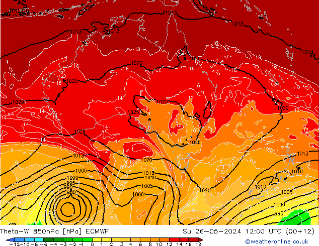 Theta-W 850гПа ECMWF Вс 26.05.2024 12 UTC