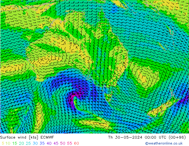 Surface wind ECMWF Th 30.05.2024 00 UTC