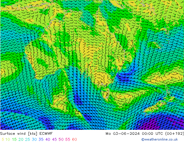 Wind 10 m ECMWF ma 03.06.2024 00 UTC