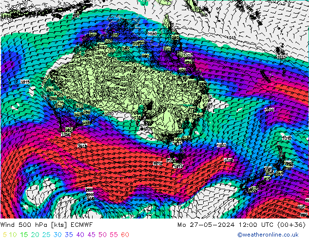 Wind 500 hPa ECMWF Mo 27.05.2024 12 UTC