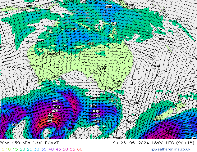 Wind 950 hPa ECMWF Su 26.05.2024 18 UTC