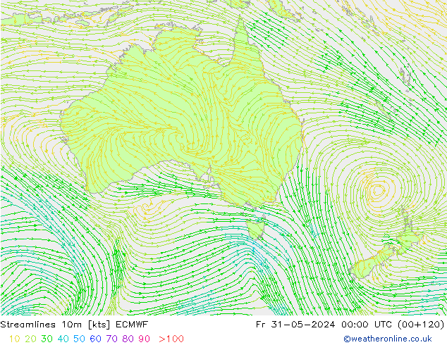 Linha de corrente 10m ECMWF Sex 31.05.2024 00 UTC