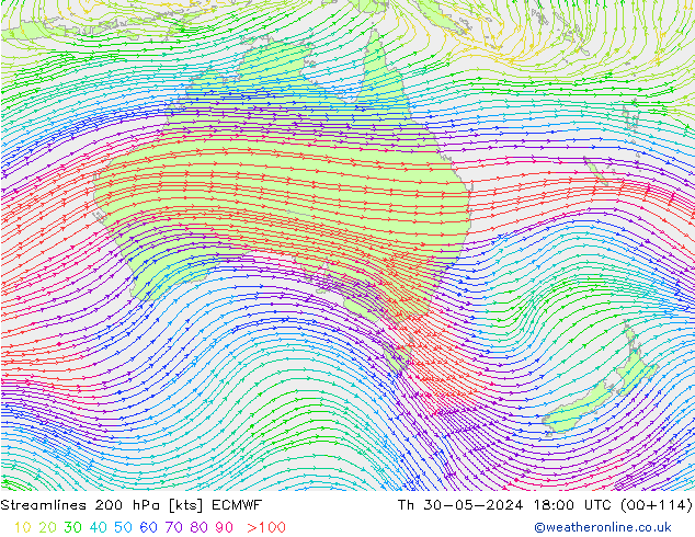 Ligne de courant 200 hPa ECMWF jeu 30.05.2024 18 UTC