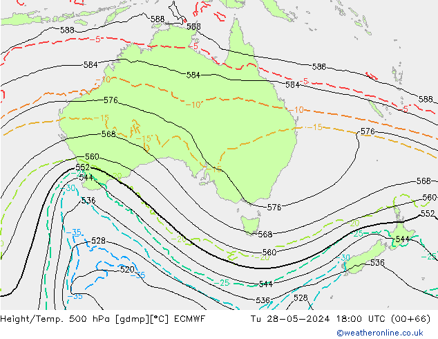 Height/Temp. 500 hPa ECMWF Tu 28.05.2024 18 UTC