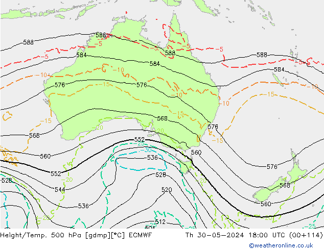 Height/Temp. 500 hPa ECMWF Qui 30.05.2024 18 UTC