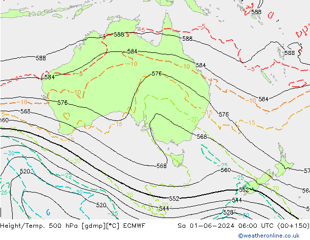 Hoogte/Temp. 500 hPa ECMWF za 01.06.2024 06 UTC