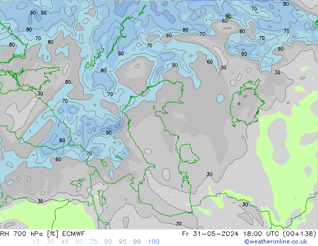 RH 700 hPa ECMWF Fr 31.05.2024 18 UTC