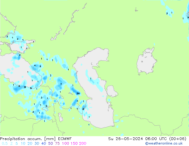 Totale neerslag ECMWF zo 26.05.2024 06 UTC