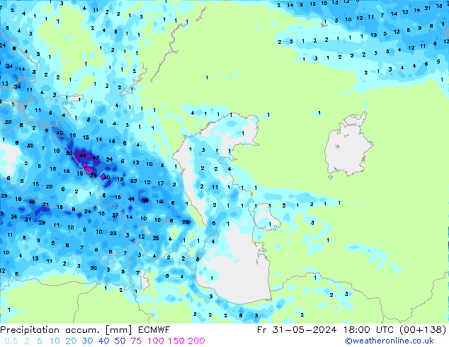 Precipitation accum. ECMWF ven 31.05.2024 18 UTC