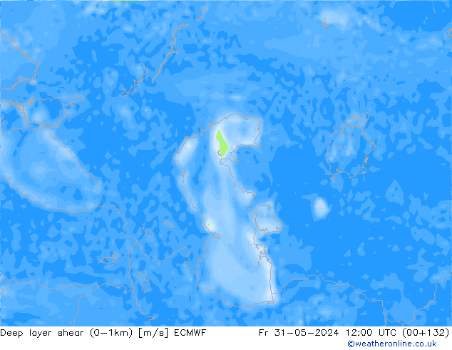 Deep layer shear (0-1km) ECMWF Cu 31.05.2024 12 UTC