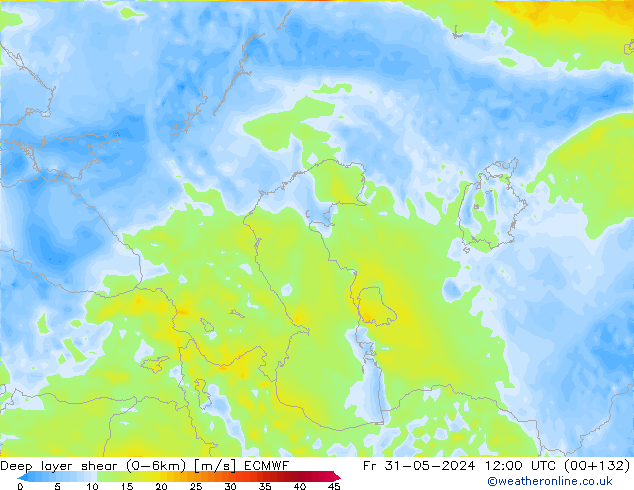 Deep layer shear (0-6km) ECMWF Cu 31.05.2024 12 UTC