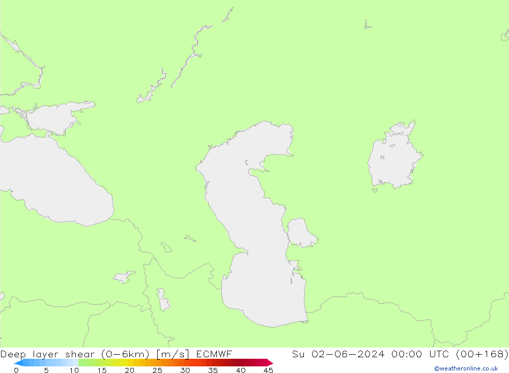 Deep layer shear (0-6km) ECMWF  02.06.2024 00 UTC