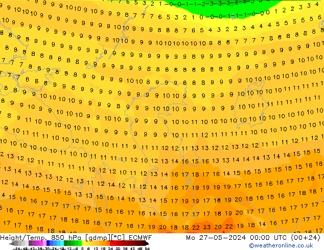 Z500/Rain (+SLP)/Z850 ECMWF Mo 27.05.2024 00 UTC