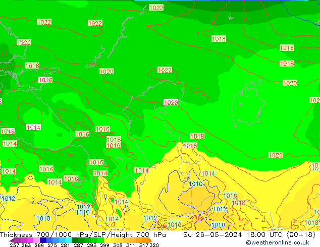 Thck 700-1000 hPa ECMWF Dom 26.05.2024 18 UTC