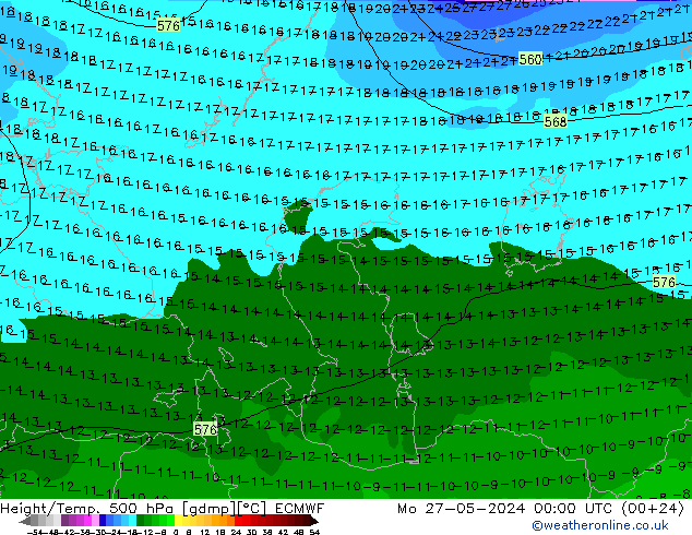 Z500/Rain (+SLP)/Z850 ECMWF Mo 27.05.2024 00 UTC