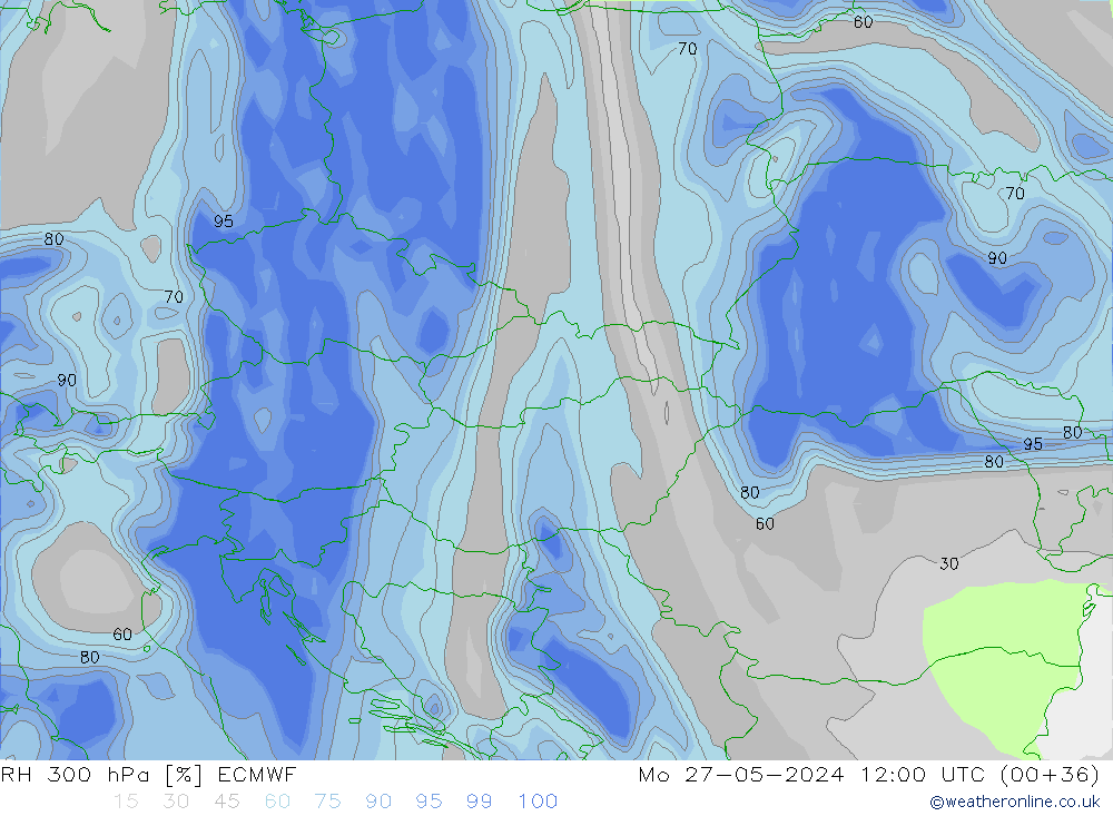 RH 300 hPa ECMWF Seg 27.05.2024 12 UTC