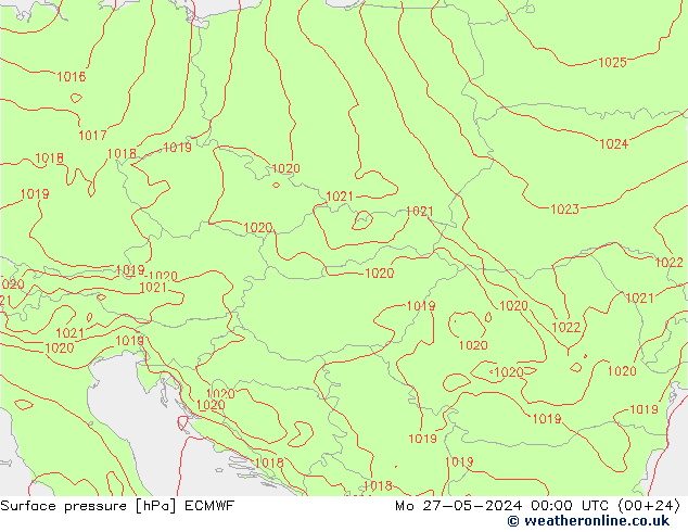 Presión superficial ECMWF lun 27.05.2024 00 UTC