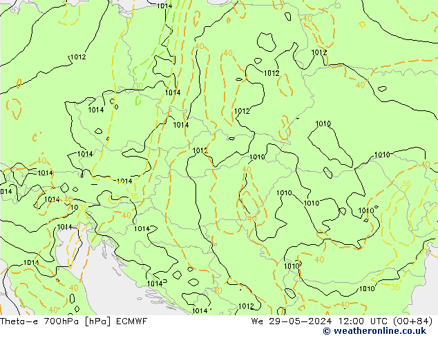 Theta-e 700hPa ECMWF We 29.05.2024 12 UTC