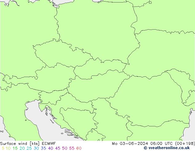 wiatr 10 m ECMWF pon. 03.06.2024 06 UTC