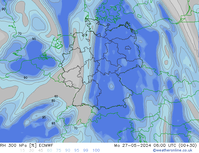 RH 300 hPa ECMWF Mo 27.05.2024 06 UTC