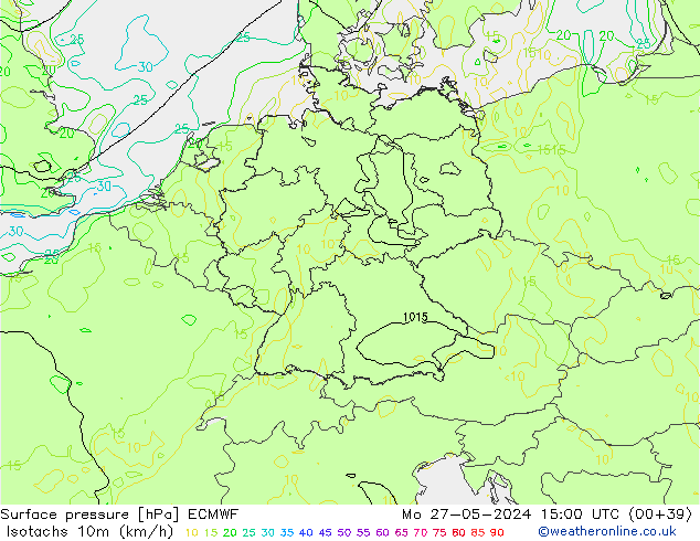 Isotachs (kph) ECMWF Mo 27.05.2024 15 UTC