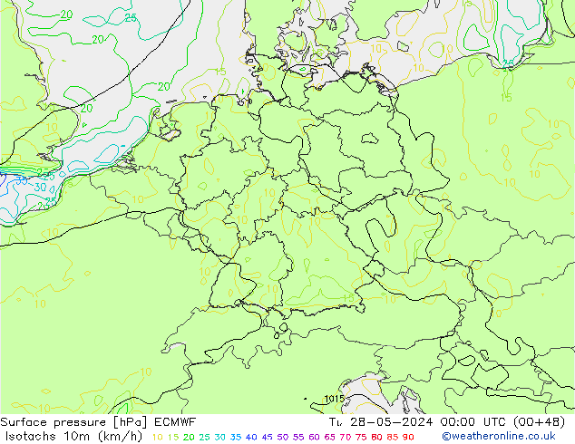 Isotachs (kph) ECMWF Tu 28.05.2024 00 UTC