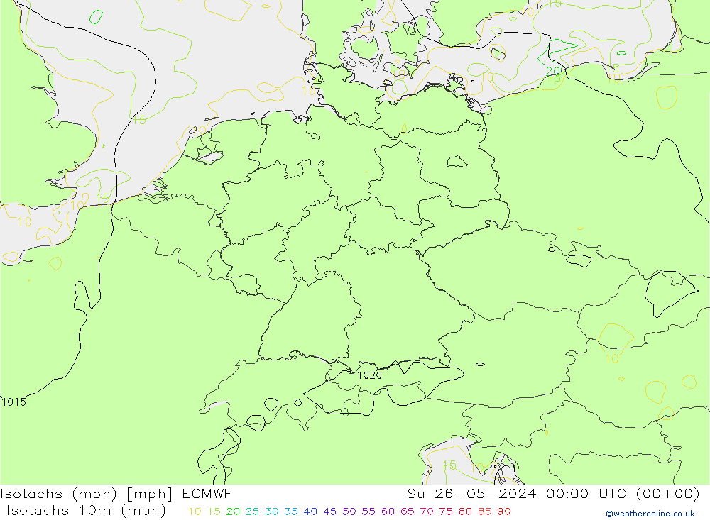 Isotachen (mph) ECMWF So 26.05.2024 00 UTC
