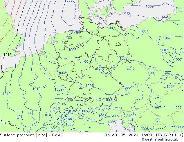 Pressione al suolo ECMWF gio 30.05.2024 18 UTC