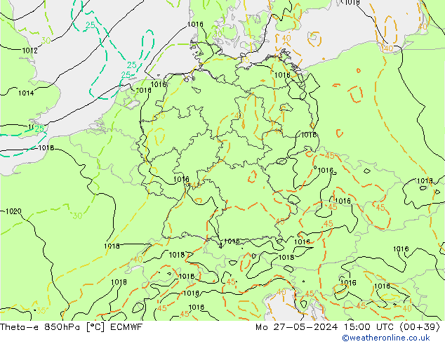 Theta-e 850гПа ECMWF пн 27.05.2024 15 UTC