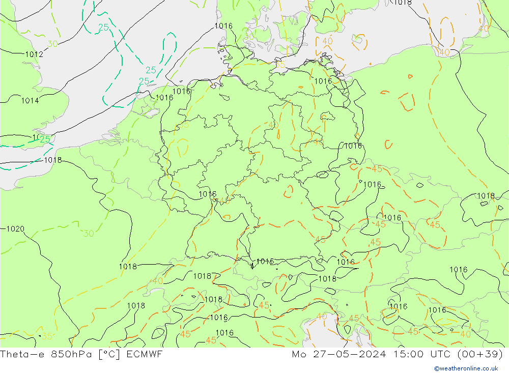 Theta-e 850hPa ECMWF Mo 27.05.2024 15 UTC