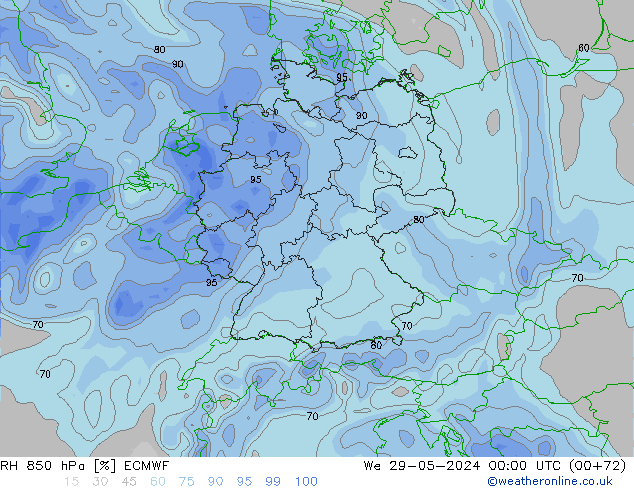 850 hPa Nispi Nem ECMWF Çar 29.05.2024 00 UTC