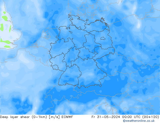 Deep layer shear (0-1km) ECMWF pt. 31.05.2024 00 UTC