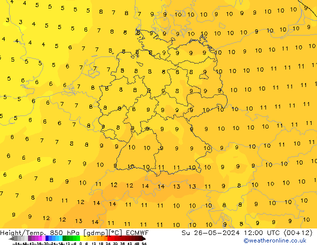 Z500/Rain (+SLP)/Z850 ECMWF Dom 26.05.2024 12 UTC