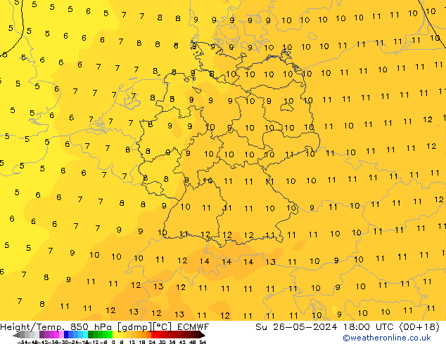 Z500/Rain (+SLP)/Z850 ECMWF nie. 26.05.2024 18 UTC