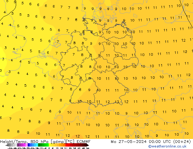 Height/Temp. 850 hPa ECMWF Seg 27.05.2024 00 UTC