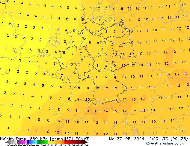 Z500/Rain (+SLP)/Z850 ECMWF lun 27.05.2024 12 UTC