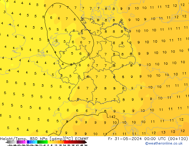 Height/Temp. 850 hPa ECMWF Fr 31.05.2024 00 UTC