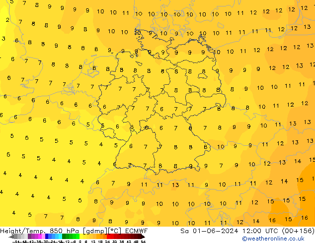 Height/Temp. 850 hPa ECMWF  01.06.2024 12 UTC