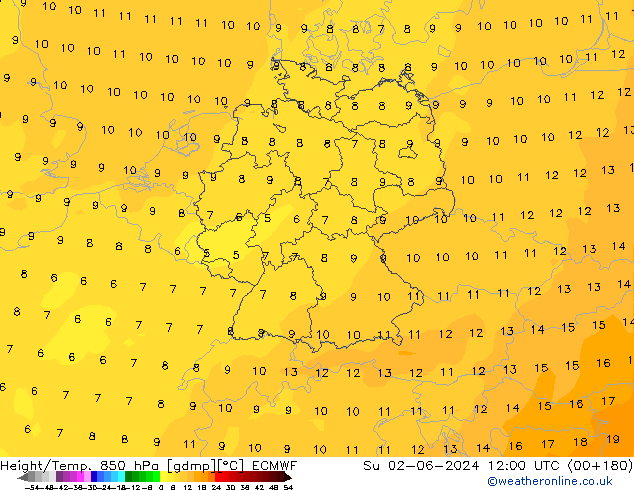 Z500/Rain (+SLP)/Z850 ECMWF Su 02.06.2024 12 UTC