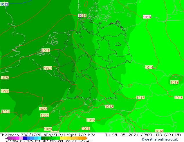 Thck 700-1000 hPa ECMWF mar 28.05.2024 00 UTC