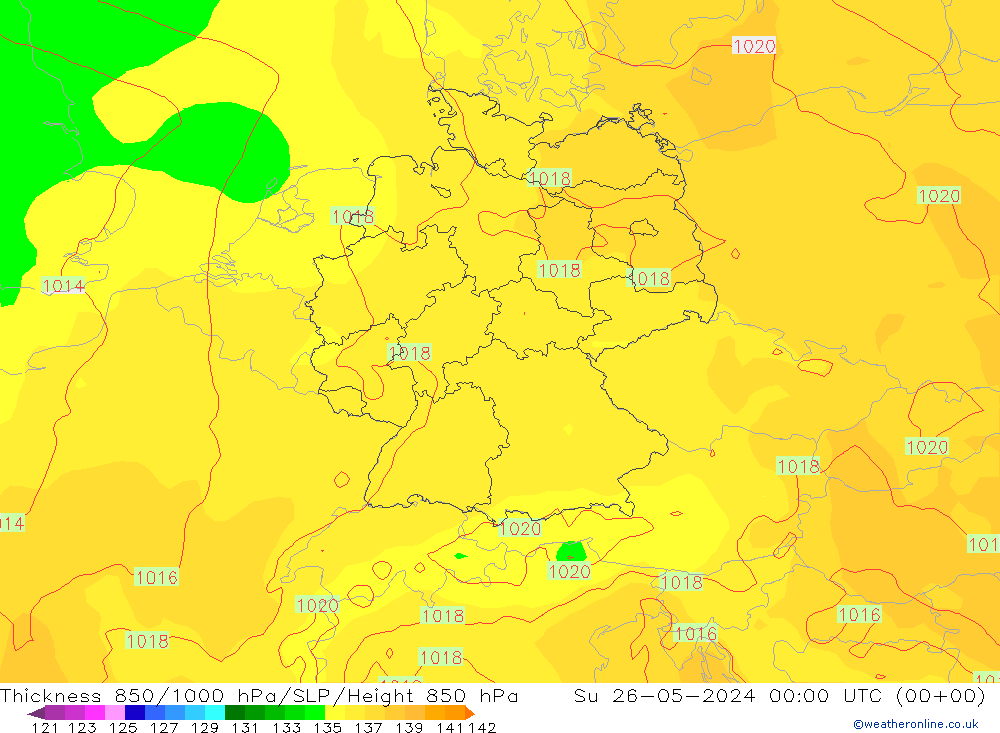 Thck 850-1000 hPa ECMWF Dom 26.05.2024 00 UTC